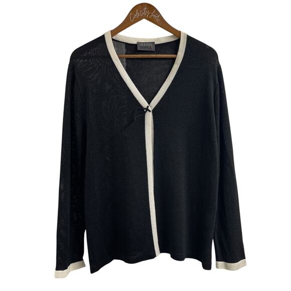 Questa Donna Black Knit Sweater Cardigan 44 Cardigan Italian Designer Vintage - Picture 1 of 8